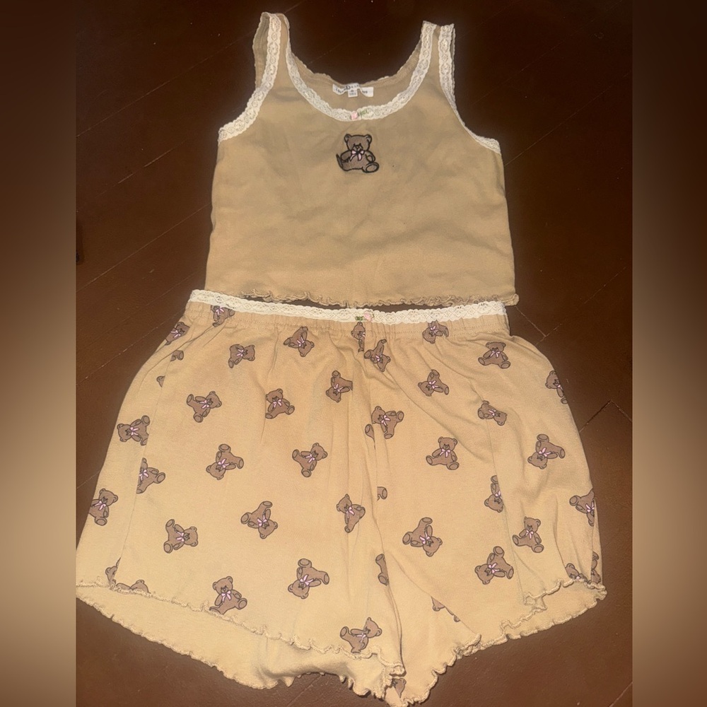 Tan and Brown Pajama Set with Delicate Print